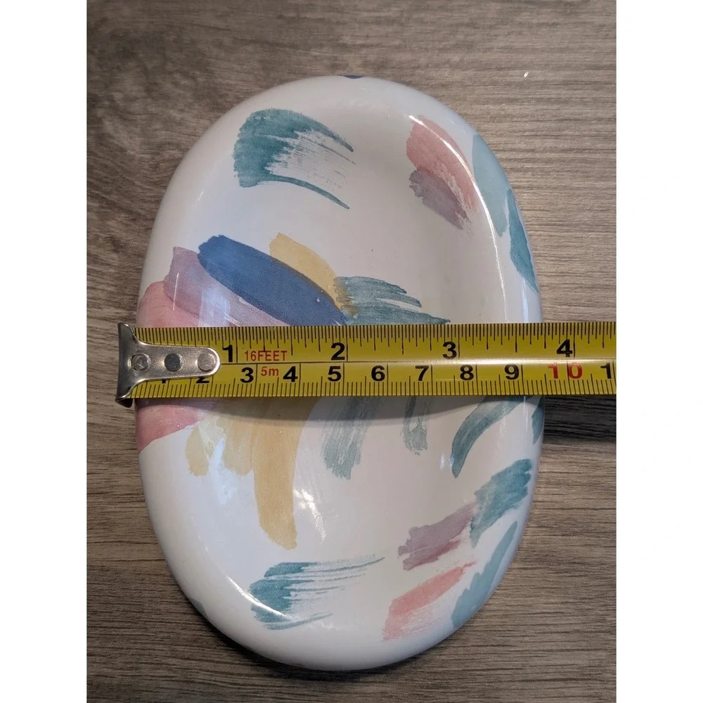Vintage Ceramic Soap Dish Riviera Hand Painted USA White Abstract Floral Pastel